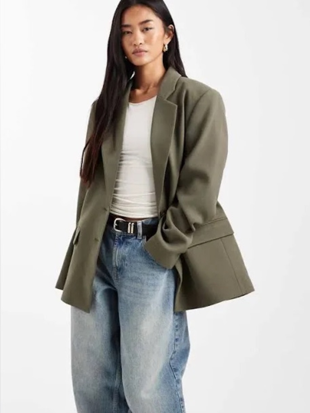ESQUALO Olive Green Single-Button Blazer
